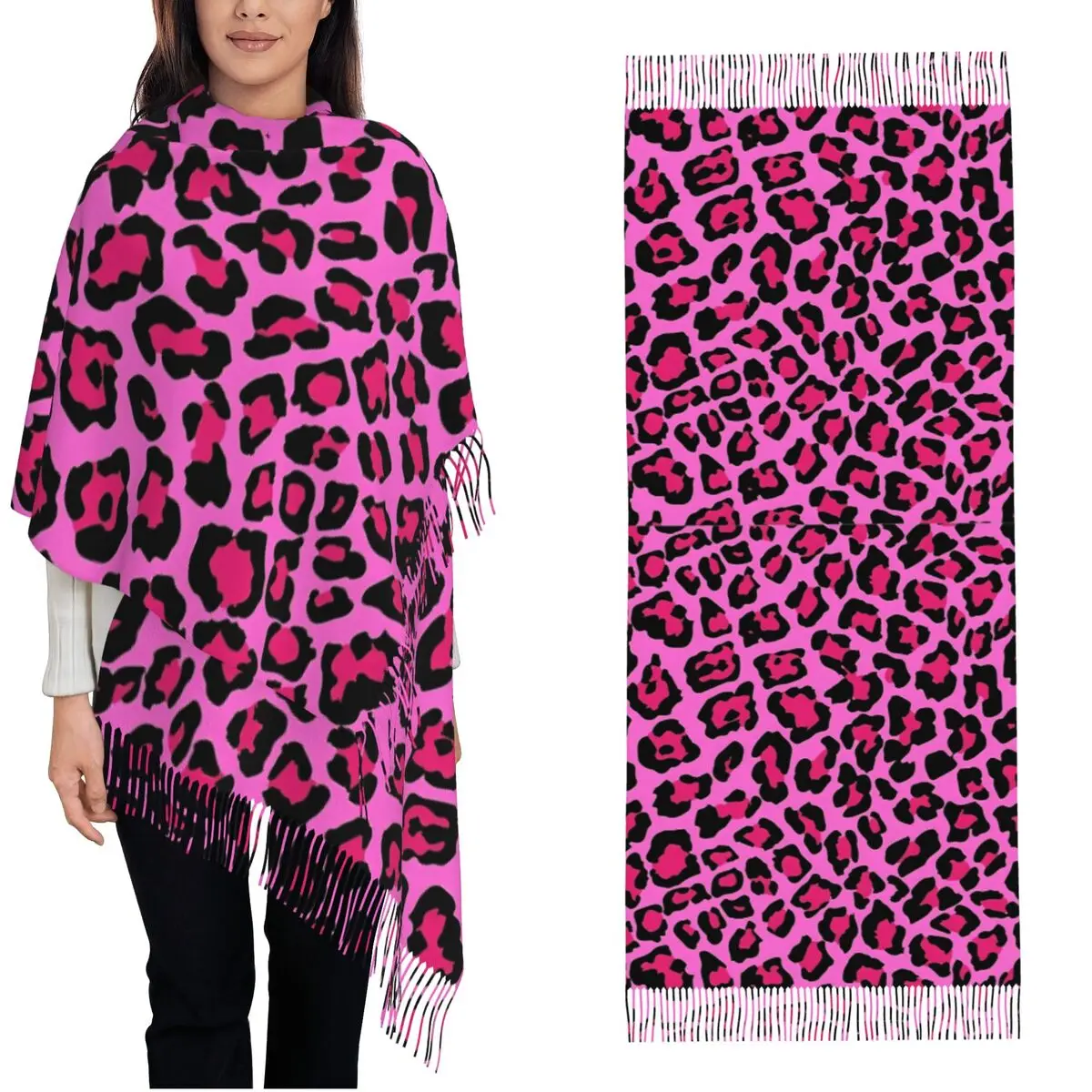 Ladies Scarf Warm Soft Hot Pink Leopard Print Head Scarves with Long Tassel Casual Shawls Wrpas Autumn Custom Bandana
Ladies Scarf Warm Soft Hot Pink Leopard Print Head Scarves with Long Tassel Casual Shawls Wrpas Autumn Custom Bandana