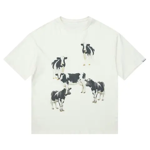 Aelfric Eden Dairy Cow Print Tee Vintage Oversize Shirts SummerUnisex Casual Harajuku Top Tshirt AnimeClothesStreetwear Harajuku