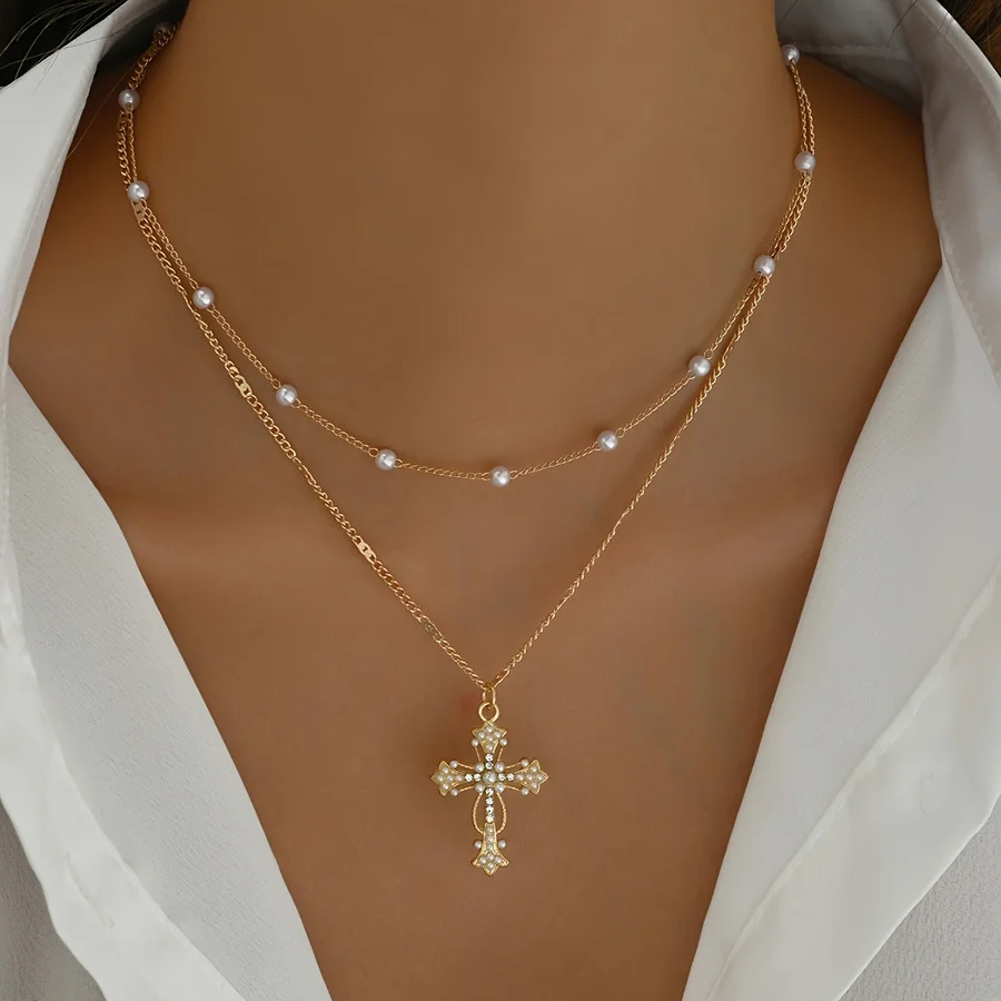 1pc Elegant Multi-Layer Cross Pendant Necklace with Cross Pendants - Crosses Suitable for Daily Wear & Vacation, Year-Round Reli
1pc Elegant Multi-Layer Cross Pendant Necklace with Cross Pendants - Crosses Suitable for Daily Wear & Vacation, Year-Round Reli