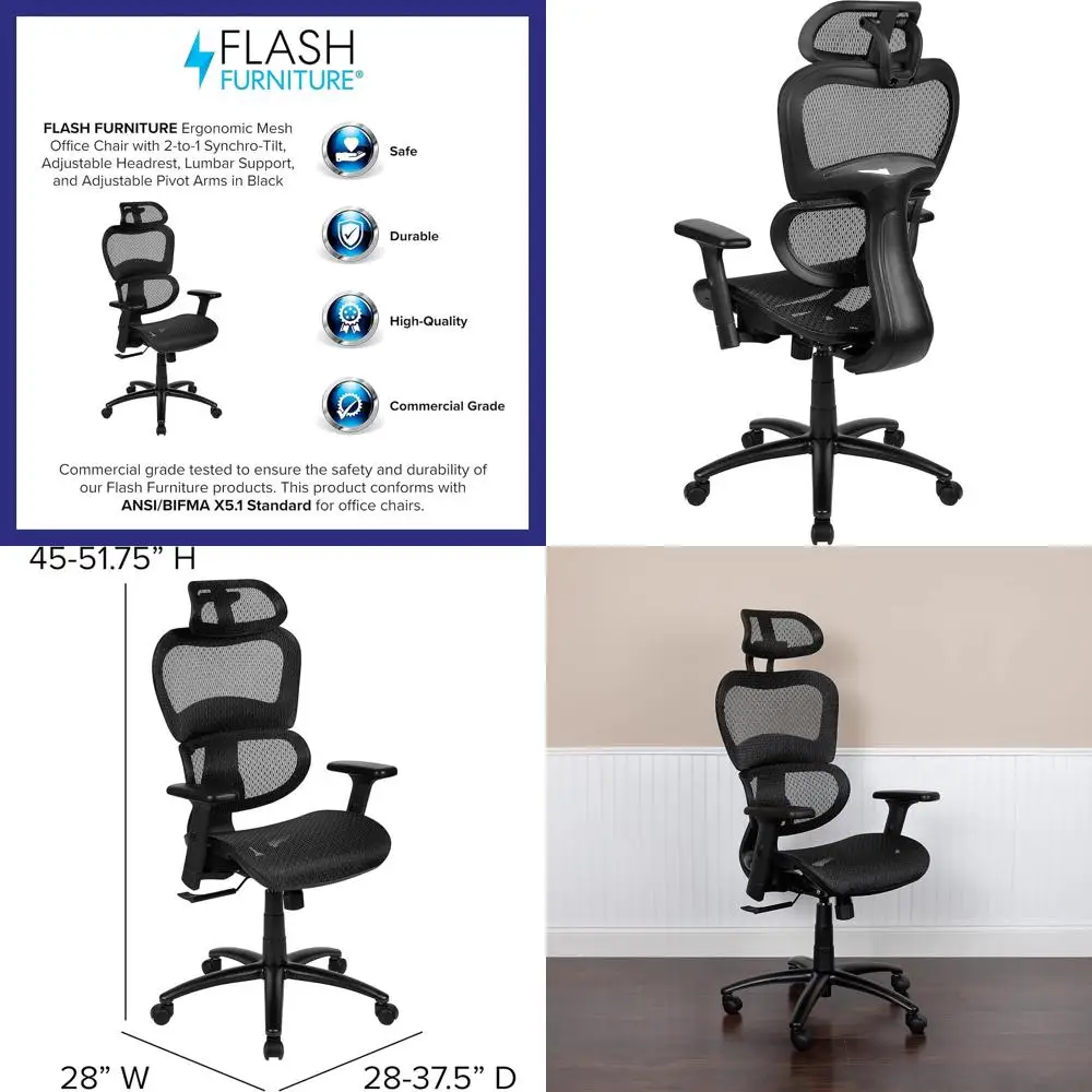 LO Ergonomic Mesh Oice Chair with 2-to-1 Synchro-, Adjustable rest, Lumbar Support, and Adjustable Pivot Arms in Black
LO Ergonomic Mesh Oice Chair with 2-to-1 Synchro-, Adjustable rest, Lumbar Support, and Adjustable Pivot Arms in Black