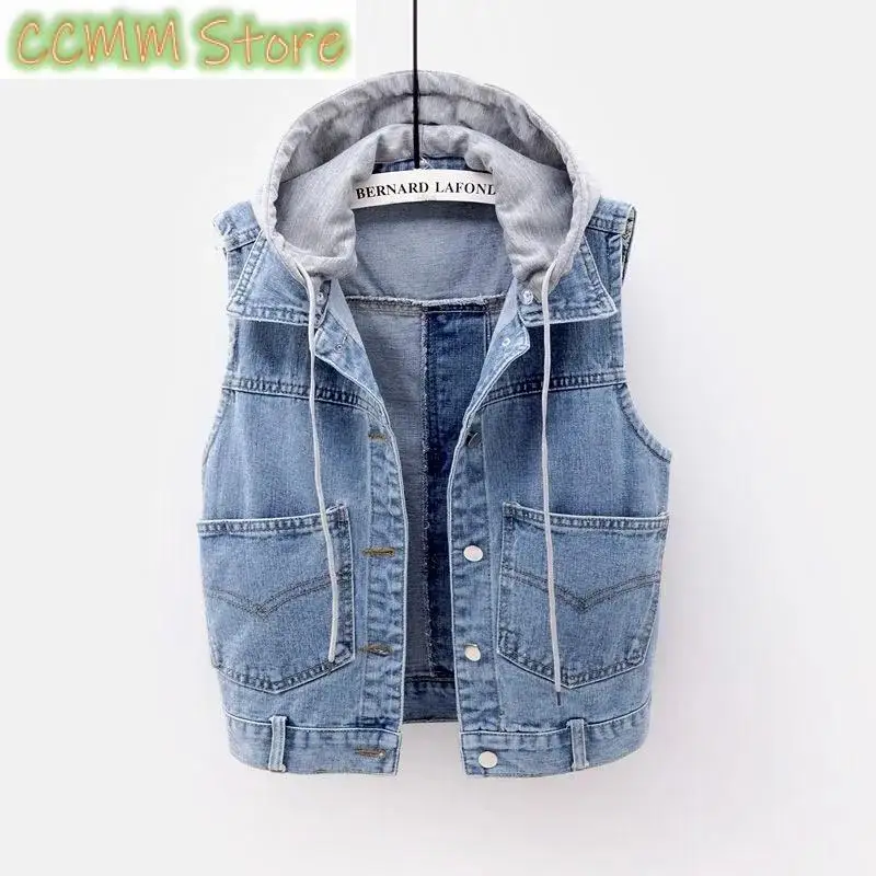 New Women's Denim Vest Spring Autumn Clothes Sleeveless Wild Tops Short Hooded Jacket Women Denim Jeans Vest Jacket Female
New Women's Denim Vest Spring Autumn Clothes Sleeveless Wild Tops Short Hooded Jacket Women Denim Jeans Vest Jacket Female