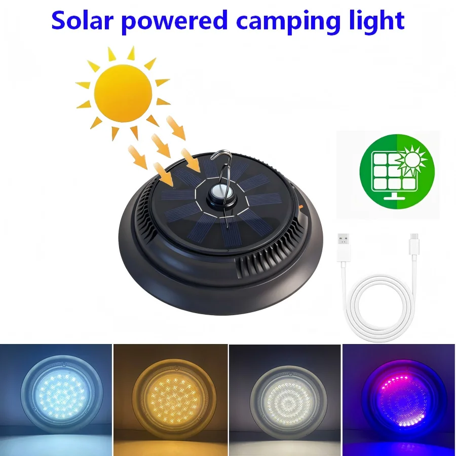 1Pc Multifunctional Solar Light, Outdoor Camping Light, Available in 18W/27W, Four Lighting Modes: White Light, Warm Light, Low Light, Rgb Colorful Flashing Light. Can Be Charged by Solar Energy or Via Type-C Interface. Fully Charged, It Can Be Used for E
1Pc Multifunctional Solar Light, Outdoor Camping Light, Available in 18W/27W, Four Lighting Modes: White Light, Warm Light, Low Light, Rgb Colorful Flashing Light. Can Be Charged by Solar Energy or Via Type-C Interface. Fully Charged, It Can Be Used for E