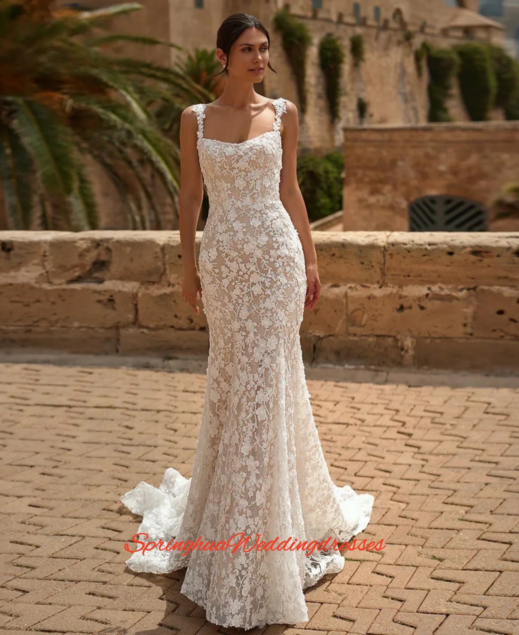 Customized Luxury Beading Lace Mermaid Wedding Dresses Sleeveless Square Neck Illusion Back Sweep Train Bridal Vestidos De Novia
Customized Luxury Beading Lace Mermaid Wedding Dresses Sleeveless Square Neck Illusion Back Sweep Train Bridal Vestidos De Novia