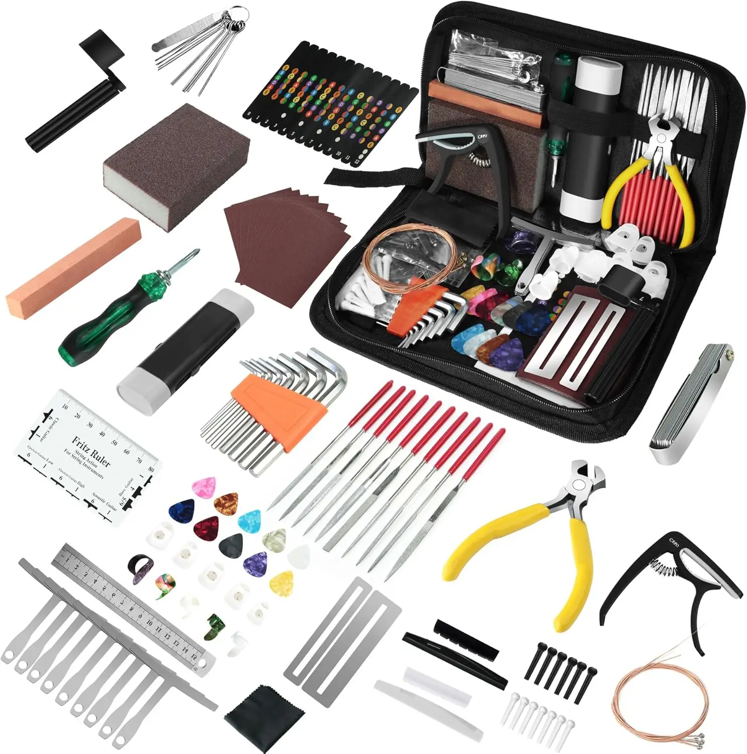 106Pcs Guitar Tool Kit with Capo Strings Picks Bridge Pins Gauge for Ukulele Bass Mandolin Banjo Maintenance
106Pcs Guitar Tool Kit with Capo Strings Picks Bridge Pins Gauge for Ukulele Bass Mandolin Banjo Maintenance