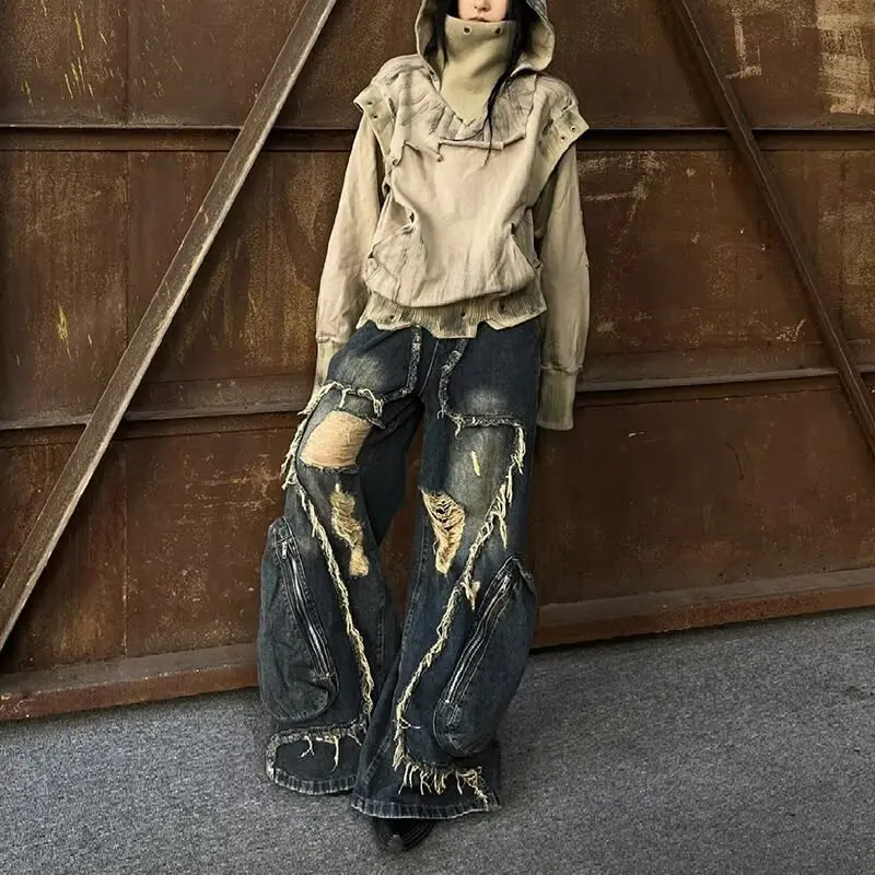 Y2K Ripped Tassel Washed Baggy Jeans Woman Retro High Street Hip-hop Loose Old Fashion Casual High Waist Wide Leg Pants
Y2K Ripped Tassel Washed Baggy Jeans Woman Retro High Street Hip-hop Loose Old Fashion Casual High Waist Wide Leg Pants