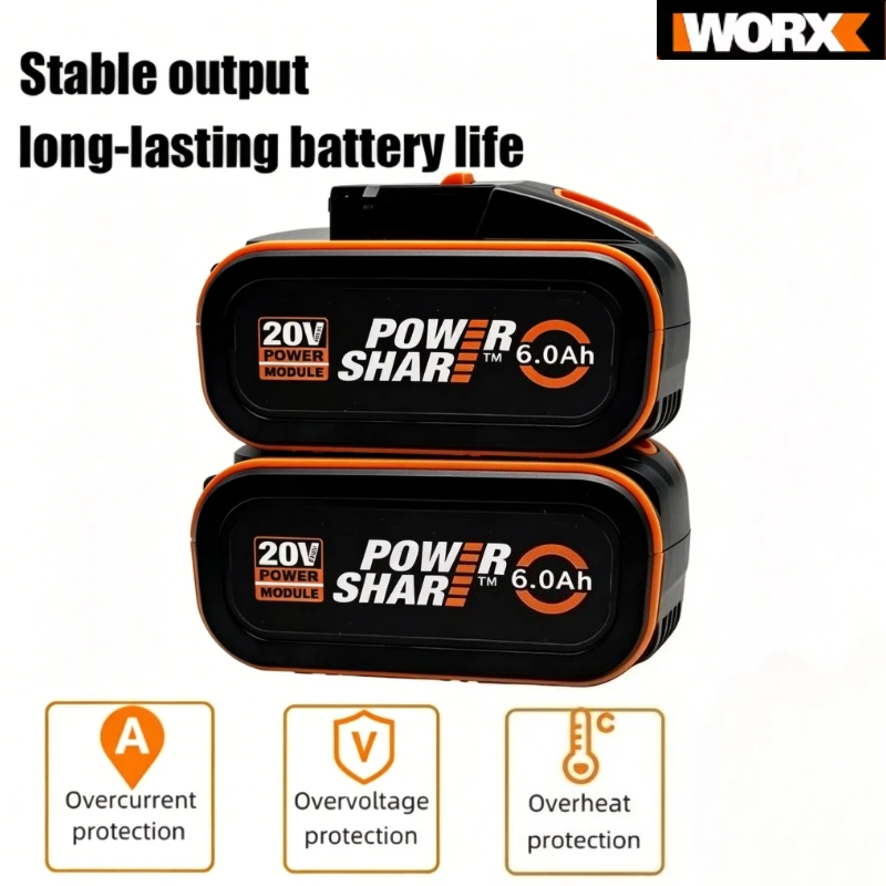 Original WORX 20V 6.0Ah High Capacity Li-ion Battery Power Share WA3551 WA3553 Compatible with WU279 WU377 WU800 Cordless Tools
Original WORX 20V 6.0Ah High Capacity Li-ion Battery Power Share WA3551 WA3553 Compatible with WU279 WU377 WU800 Cordless Tools