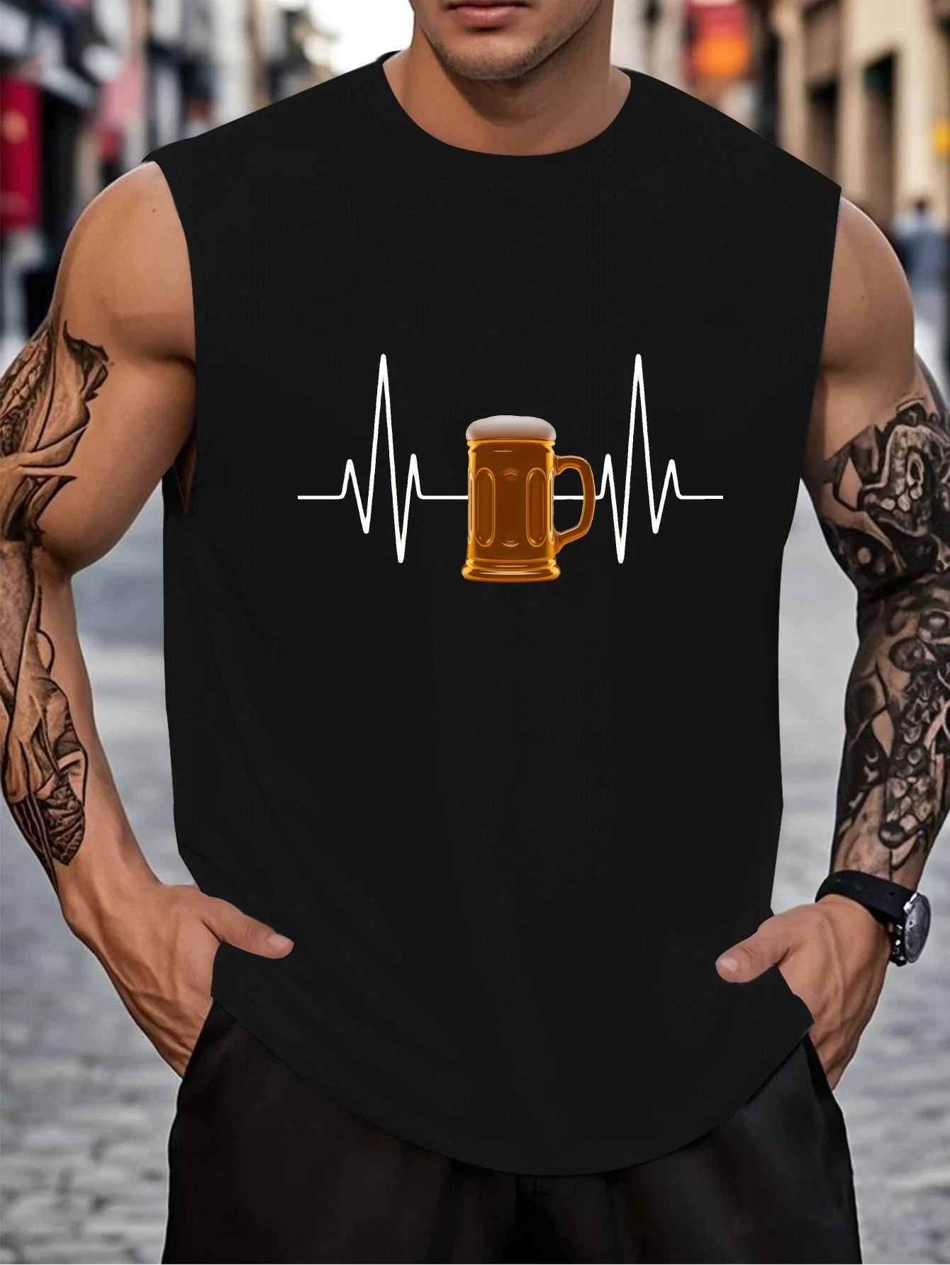 Men's artistic beauty style jacket, with heart-shaped design and beer mug pattern.
Men's artistic beauty style jacket, with heart-shaped design and beer mug pattern.