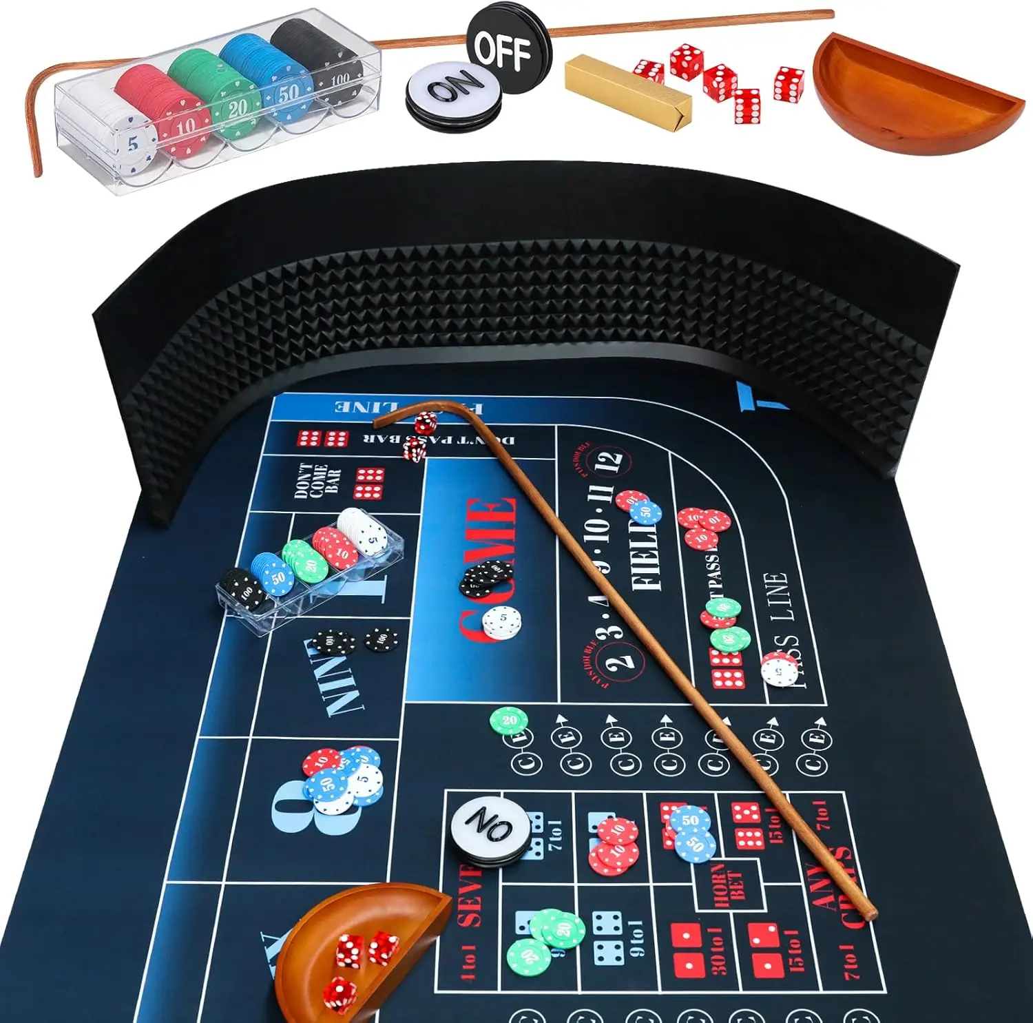 Complete Craps Tabletop Game Set with 35x70" Layout, Bumper, Stick, Dice & Chips
Complete Craps Tabletop Game Set with 35x70" Layout, Bumper, Stick, Dice & Chips