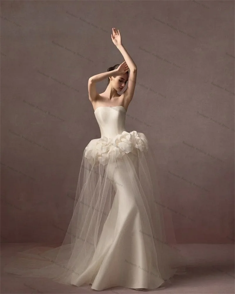 Luxury Women Prom Dress 3D Flower Sexy Strapless Sleeveless Sheer Tulle Bridal Gown Lace Up Back Customized Sheath Mermaid Robe
Luxury Women Prom Dress 3D Flower Sexy Strapless Sleeveless Sheer Tulle Bridal Gown Lace Up Back Customized Sheath Mermaid Robe