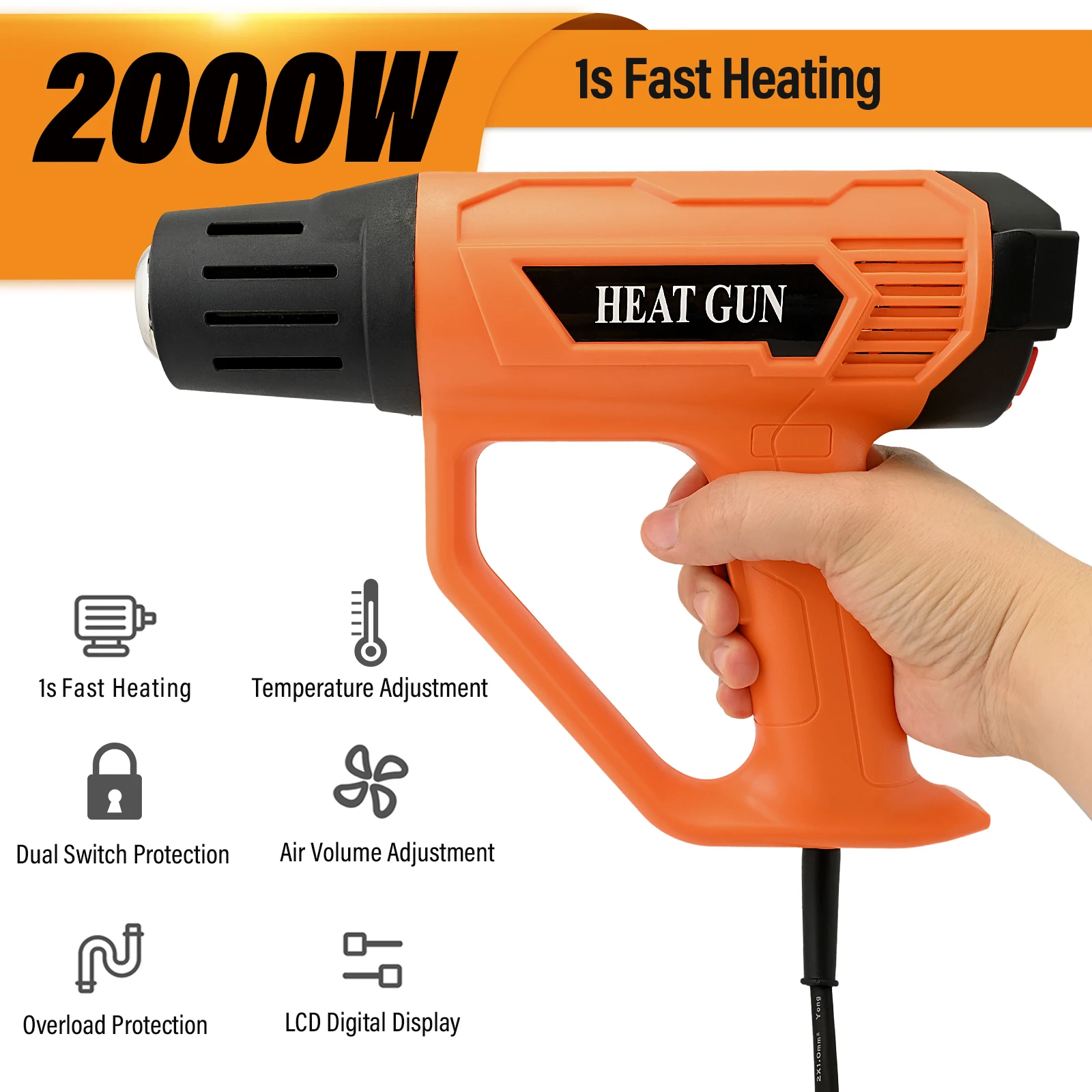EHDIS 220V Heat Gun 2000W Temperatures Adjustable Electric Heat Gun 4 Nozzles for DIY Stripping Paint Shrinking PVC and Home
EHDIS 220V Heat Gun 2000W Temperatures Adjustable Electric Heat Gun 4 Nozzles for DIY Stripping Paint Shrinking PVC and Home