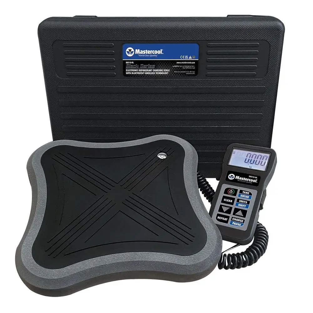 98210-BL Electronic Refrigerant Charging Scale with Bluetooth® – 243 lbs Capacity, Rugged Platform, Backlit LCD, and Free App
98210-BL Electronic Refrigerant Charging Scale with Bluetooth® – 243 lbs Capacity, Rugged Platform, Backlit LCD, and Free App