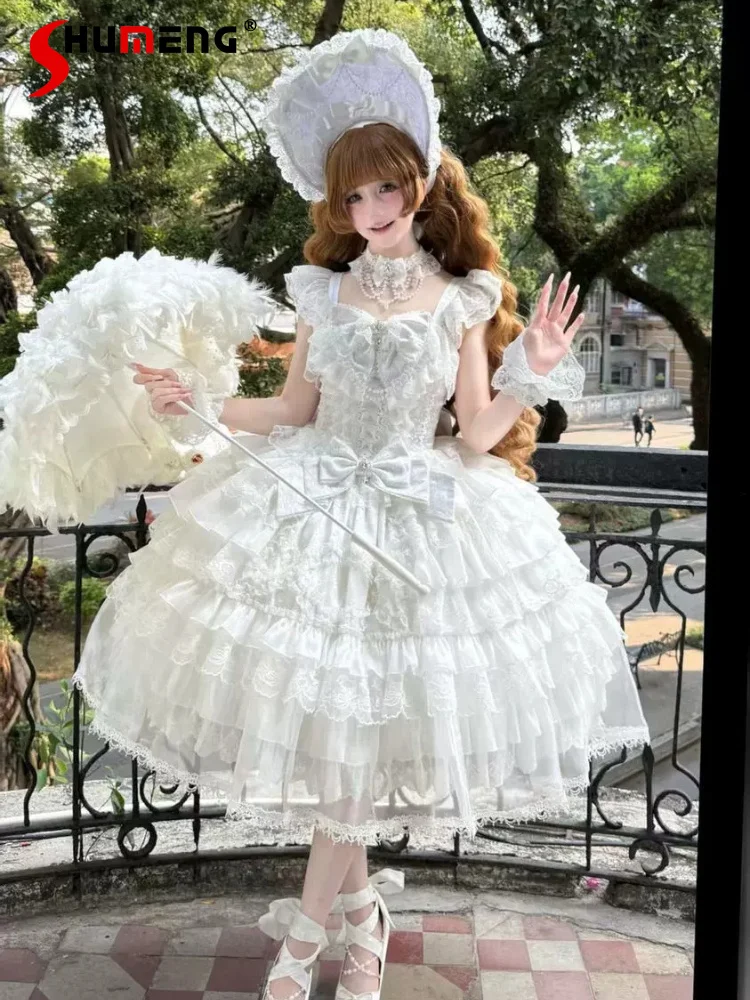 Original Gothic White Lolita Dress Jsk Summer Girls Woman's High Waist Bow Lace Stitching Flower Wedding Dress Princess Dress
Original Gothic White Lolita Dress Jsk Summer Girls Woman's High Waist Bow Lace Stitching Flower Wedding Dress Princess Dress
