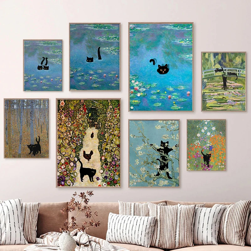 Monet Van Gogh Gustav Klimt Garden Painting With Black Cat Funny Poster Print Wall Art Picture Canvas Painting Room Home Decor
Monet Van Gogh Gustav Klimt Garden Painting With Black Cat Funny Poster Print Wall Art Picture Canvas Painting Room Home Decor