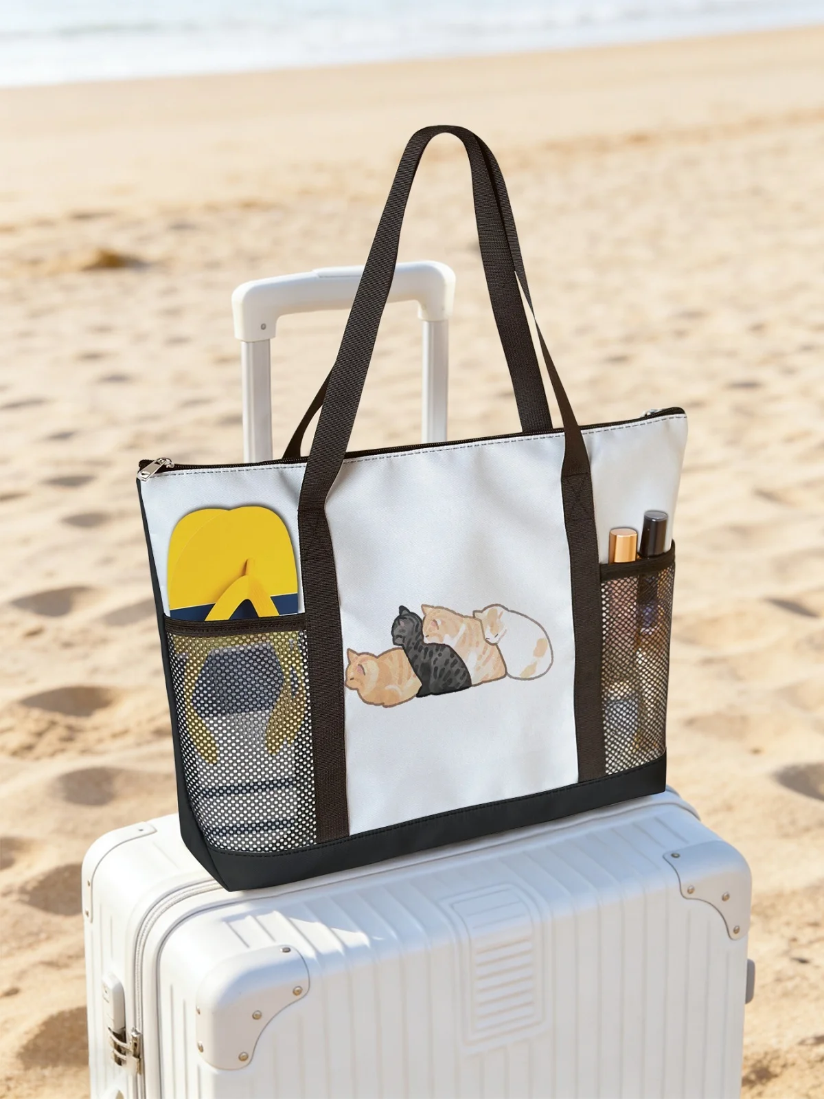 Сумка с принтом кошки, женская пляжная сумка большой вместимости, водонепроницаемая дорожная сумка через плечо с сетчатыми карманами
Сумка с принтом кошки, женская пляжная сумка большой вместимости, водонепроницаемая дорожная сумка через плечо с сетчатыми карманами