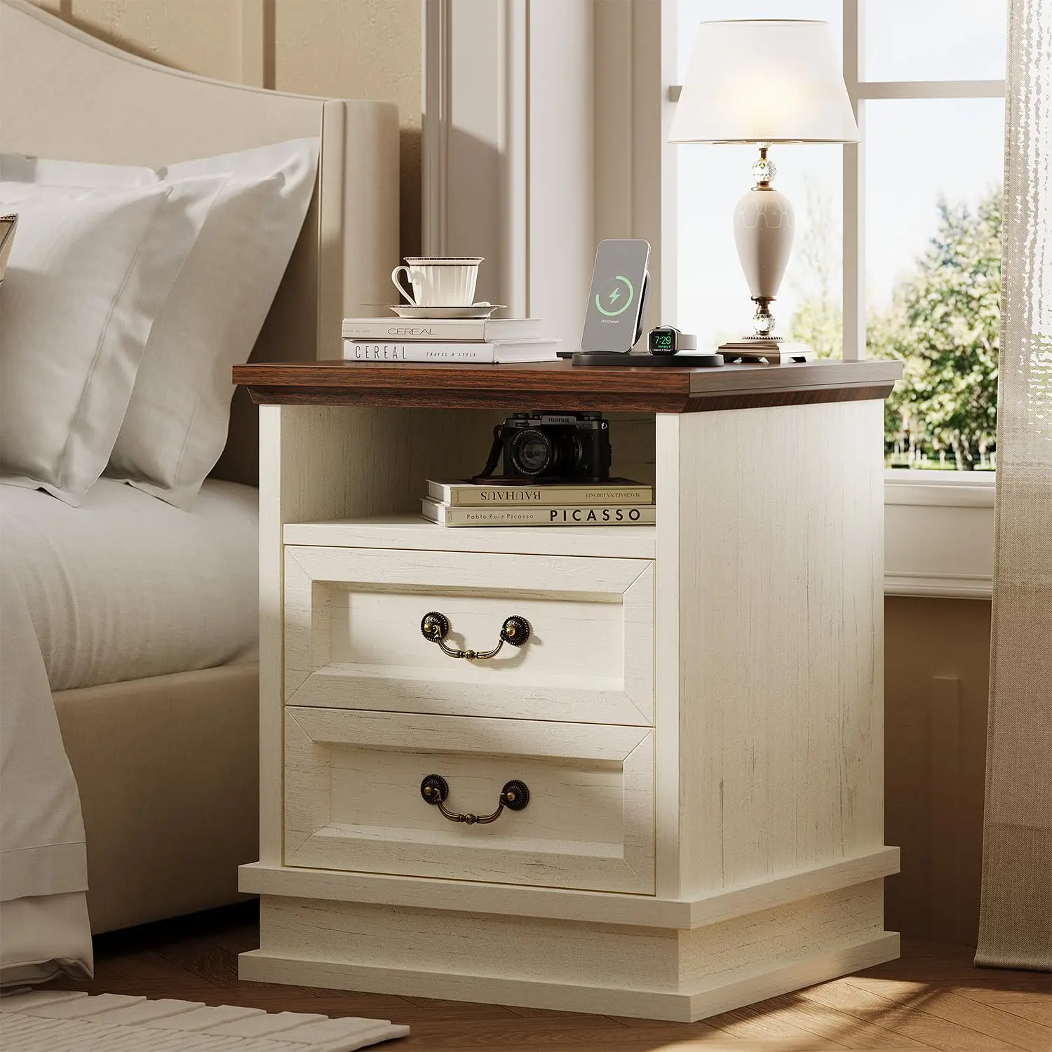18'' Wide Farmhouse Nightstands With Charging Station, Wood Square Nightstand With 2 Large Drawers, Bedside, Customized
18'' Wide Farmhouse Nightstands With Charging Station, Wood Square Nightstand With 2 Large Drawers, Bedside, Customized