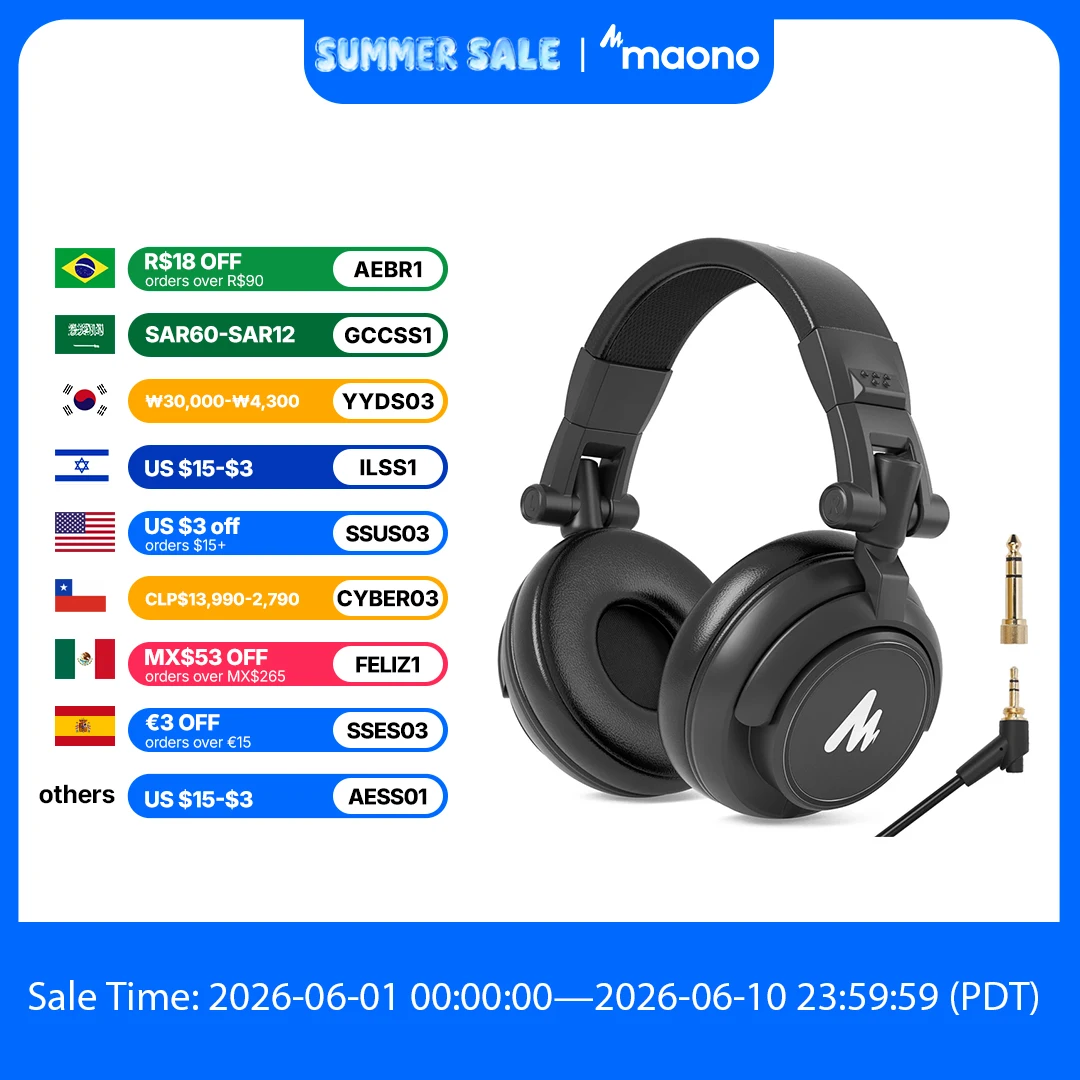 maono MH601 Wired Headphones Professional Studio Monitor Headphones with Detachable Plug & Cable 50mm Driver for DJ Gaming
maono MH601 Wired Headphones Professional Studio Monitor Headphones with Detachable Plug & Cable 50mm Driver for DJ Gaming