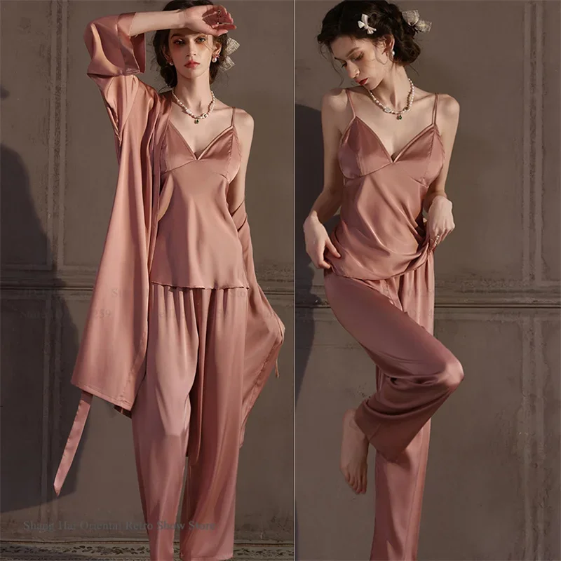 New Womens Ice Silk 3Pcs Pajamas Trouser Suits Loungewear Elegant Solid Color Sleepwear Matching Sets Loose Casual Homewear Pjs
New Womens Ice Silk 3Pcs Pajamas Trouser Suits Loungewear Elegant Solid Color Sleepwear Matching Sets Loose Casual Homewear Pjs