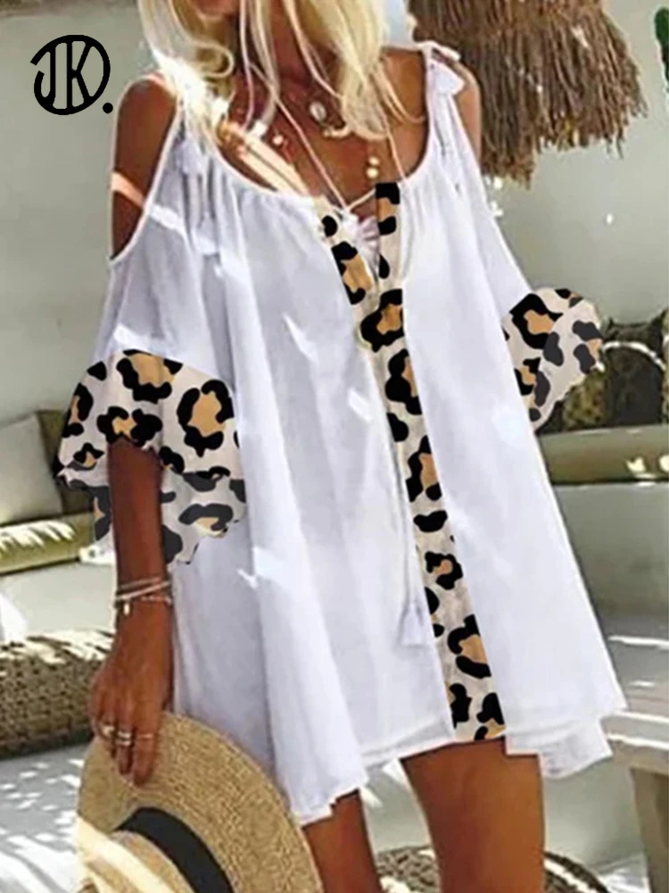 Beach Patchwork Leopard Print Dress Female Off-shoulder Party Dresses Short Sleeve Hollow Out Mini Dress Summer Holiday Vestidos
Beach Patchwork Leopard Print Dress Female Off-shoulder Party Dresses Short Sleeve Hollow Out Mini Dress Summer Holiday Vestidos