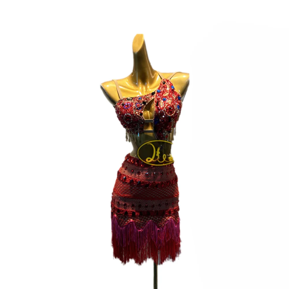 Latin Dance Adult Children AB Stone High end Customized Red Tassel Skirt Diamond Dress Black Pool Tango Women's Clothing
Latin Dance Adult Children AB Stone High end Customized Red Tassel Skirt Diamond Dress Black Pool Tango Women's Clothing