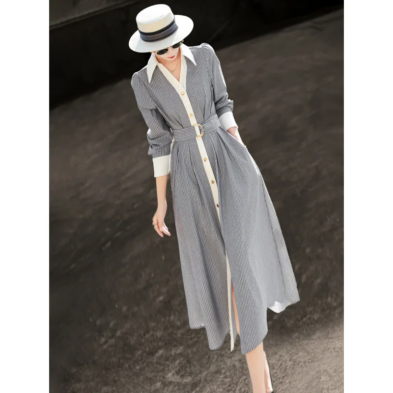 MEXCOCO 2026Spring new elegant commuter simple single-breasted long-sleeve striped dress
MEXCOCO 2026Spring new elegant commuter simple single-breasted long-sleeve striped dress