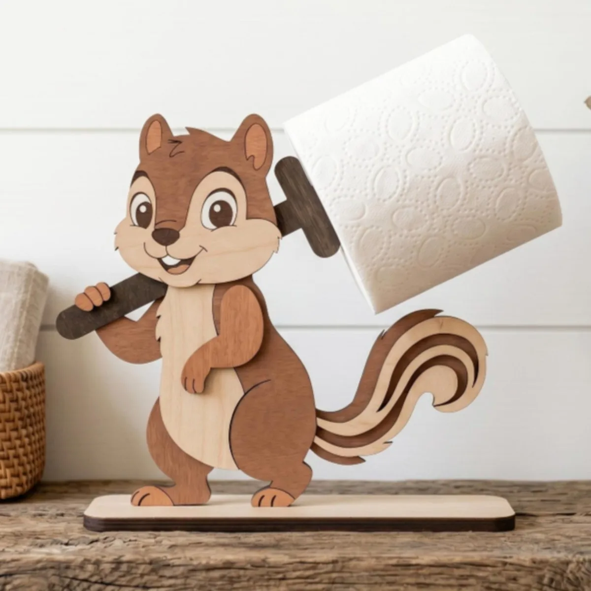 2pcs Cute Squirrel Wooden Paper Roll Stand, Animal Design, Handmade Rural Style Bathroom Decoration, Fun Paper Roll Stand
2pcs Cute Squirrel Wooden Paper Roll Stand, Animal Design, Handmade Rural Style Bathroom Decoration, Fun Paper Roll Stand