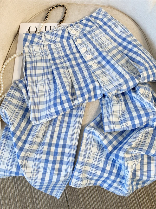 Blue Plaid Yamamoto Long Leg Pants Women's Casual Wide Leg Pants High Waist Relaxed Fit Spring Summer Ladies Trousers
Blue Plaid Yamamoto Long Leg Pants Women's Casual Wide Leg Pants High Waist Relaxed Fit Spring Summer Ladies Trousers