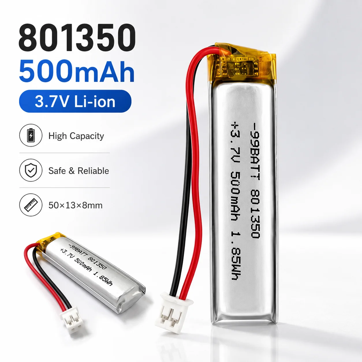 801350 3.7V 500mAh Li-Po Rechargeable Battery Cell for Electric Toothbrush Recording Pen
801350 3.7V 500mAh Li-Po Rechargeable Battery Cell for Electric Toothbrush Recording Pen