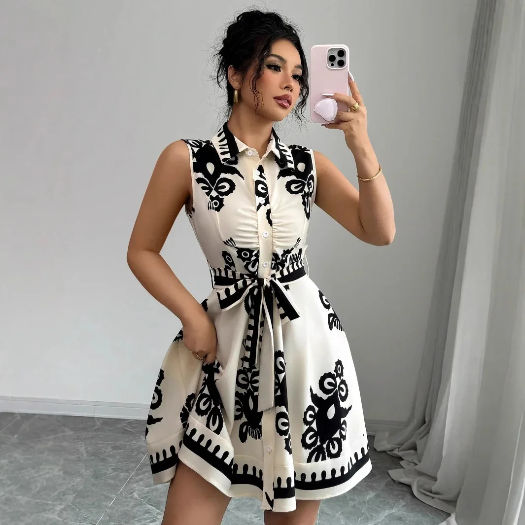 2025 new summer women lace-up waist-cinching printed sleeveless women dress sexy style good quality
2025 new summer women lace-up waist-cinching printed sleeveless women dress sexy style good quality