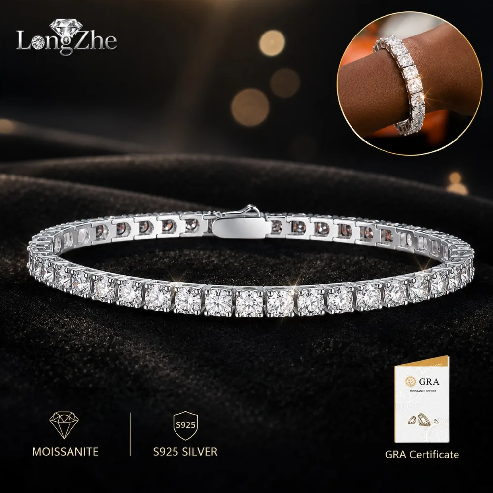 S925 Silver Moissanite Tennis Bracelet 2-5mm D-E Color Single Row Bracelet For Women Men Wedding Gift Jewelry
S925 Silver Moissanite Tennis Bracelet 2-5mm D-E Color Single Row Bracelet For Women Men Wedding Gift Jewelry