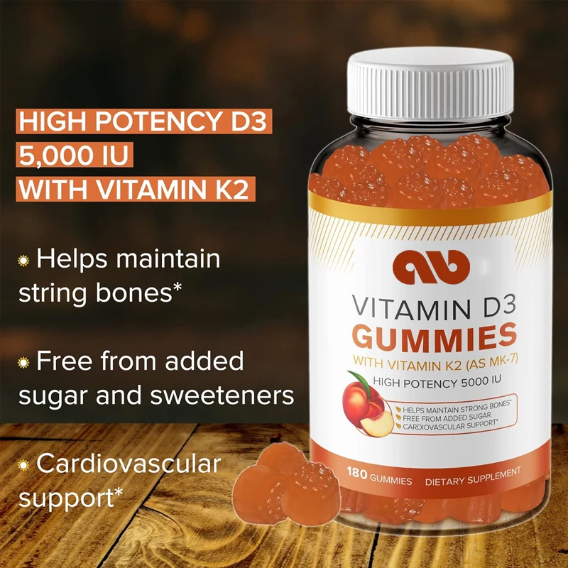 Sugar free Vitamin D3 K2 gummies - Vitamin D3 gummies 5000 IU+K2 MK7 80 mcg, used for bones, immunity, heart, emotions
Sugar free Vitamin D3 K2 gummies - Vitamin D3 gummies 5000 IU+K2 MK7 80 mcg, used for bones, immunity, heart, emotions
