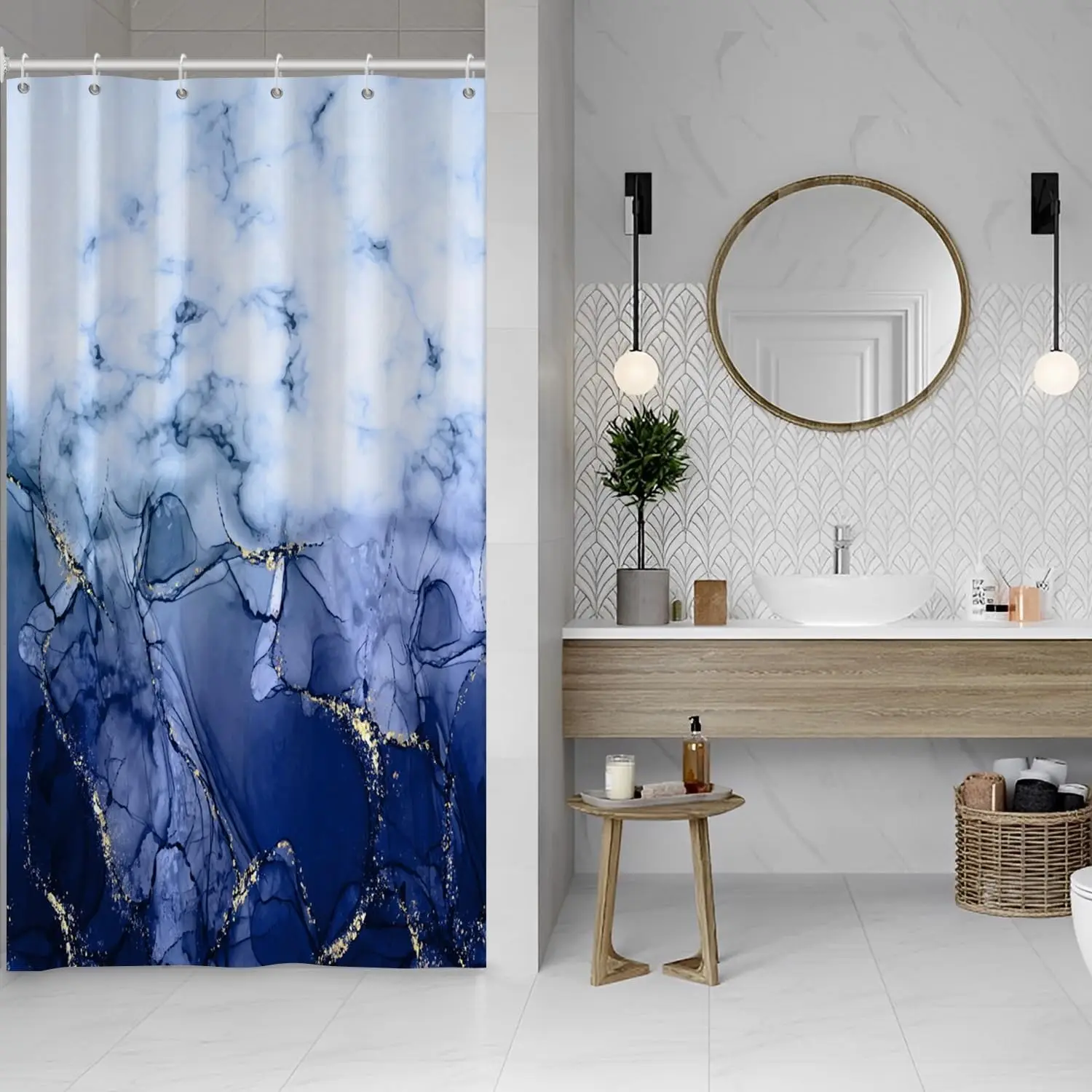 Blue Marble with Gold Foil Shower Curtain Abstract Luxury Design Modern Elegant Pattern for Bathroom Decor
Blue Marble with Gold Foil Shower Curtain Abstract Luxury Design Modern Elegant Pattern for Bathroom Decor