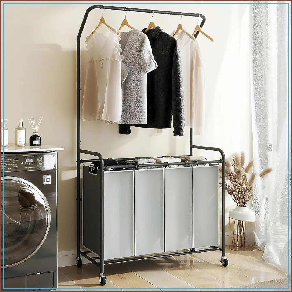 4-Section Rolling Laundry Hamper with Hanging Rod and Lockable Wheels, 180L Large Capacity, Easy Assembly, Grey
4-Section Rolling Laundry Hamper with Hanging Rod and Lockable Wheels, 180L Large Capacity, Easy Assembly, Grey