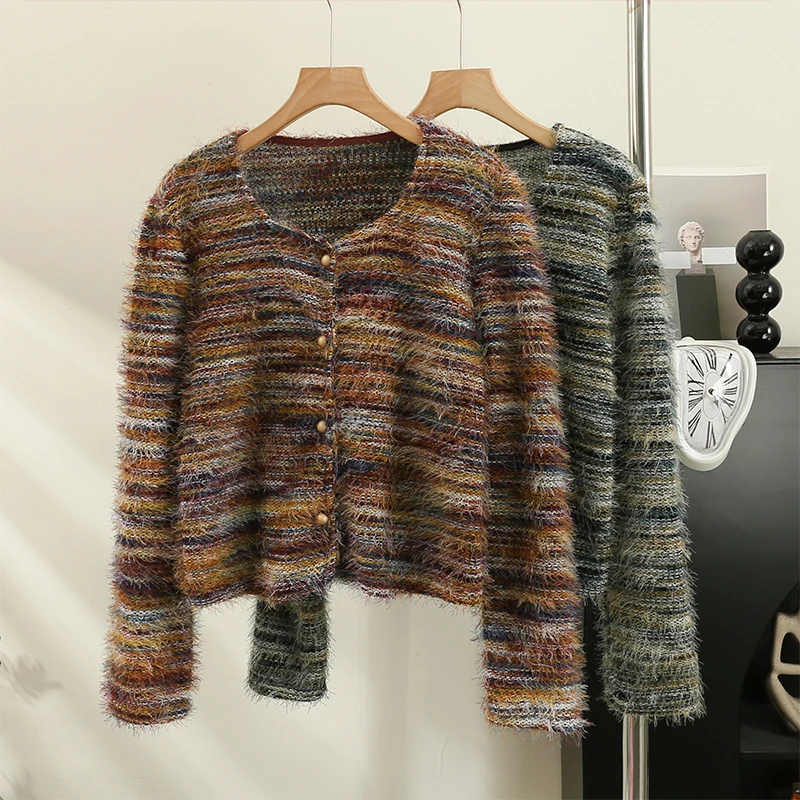 Vintage Stripe Long Sleeve Sweater Women Autumn/Winter 2023 New Soft Loose Short Knitted Cardigan O-Neck Single Breasted Top
Vintage Stripe Long Sleeve Sweater Women Autumn/Winter 2023 New Soft Loose Short Knitted Cardigan O-Neck Single Breasted Top