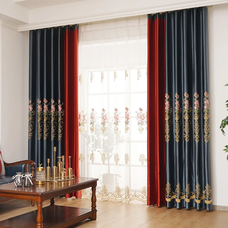 European Embroidered Luxury Curtains for Living Room Bedroom Blackout Smooth Thick Fabric Red Stitching Elegant Window Custom
European Embroidered Luxury Curtains for Living Room Bedroom Blackout Smooth Thick Fabric Red Stitching Elegant Window Custom
