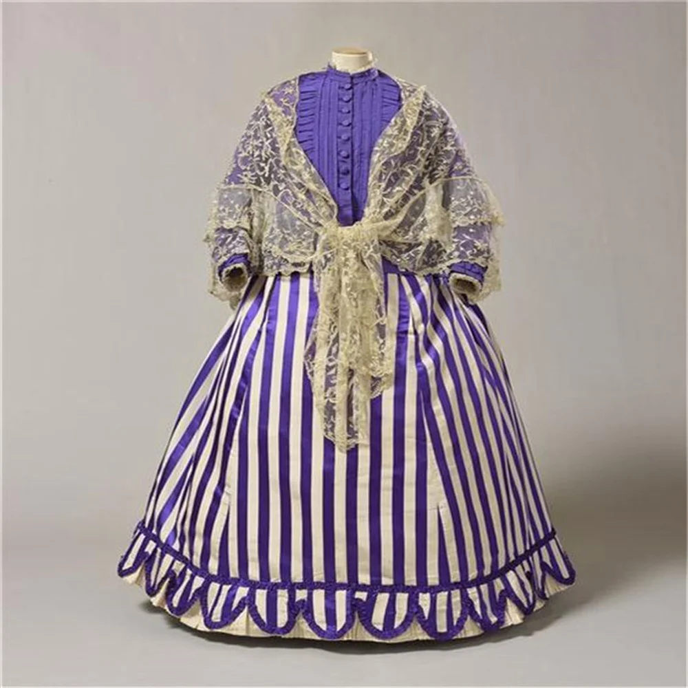 1867s Victorian Royal Court Civil War Purple Striped Dress Retro Princess Ball Gown
1867s Victorian Royal Court Civil War Purple Striped Dress Retro Princess Ball Gown