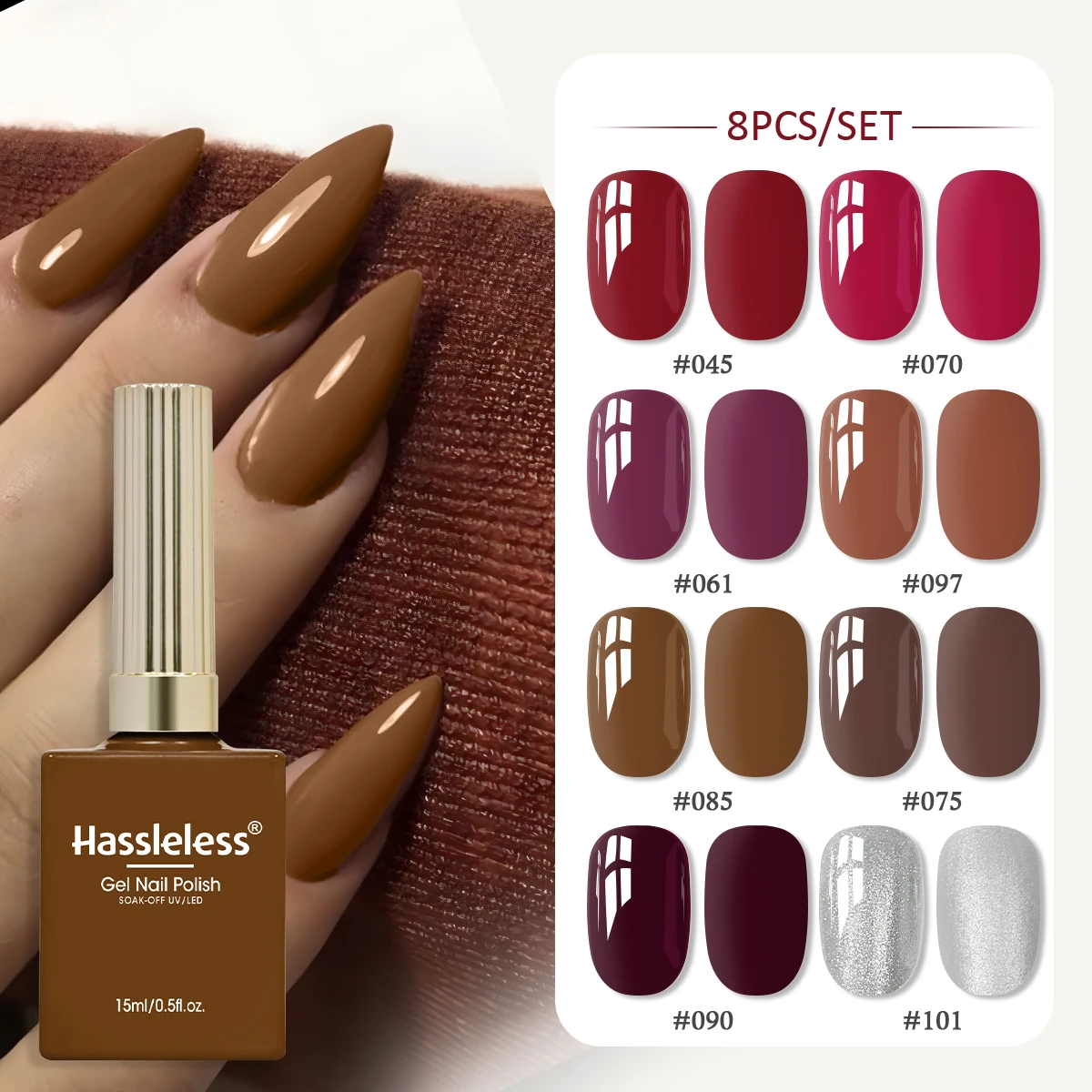 Hassleless 8-piece gel nail polish set, nail technician supplies, suitable for home nail salon use, colorful and suitable for al
Hassleless 8-piece gel nail polish set, nail technician supplies, suitable for home nail salon use, colorful and suitable for al