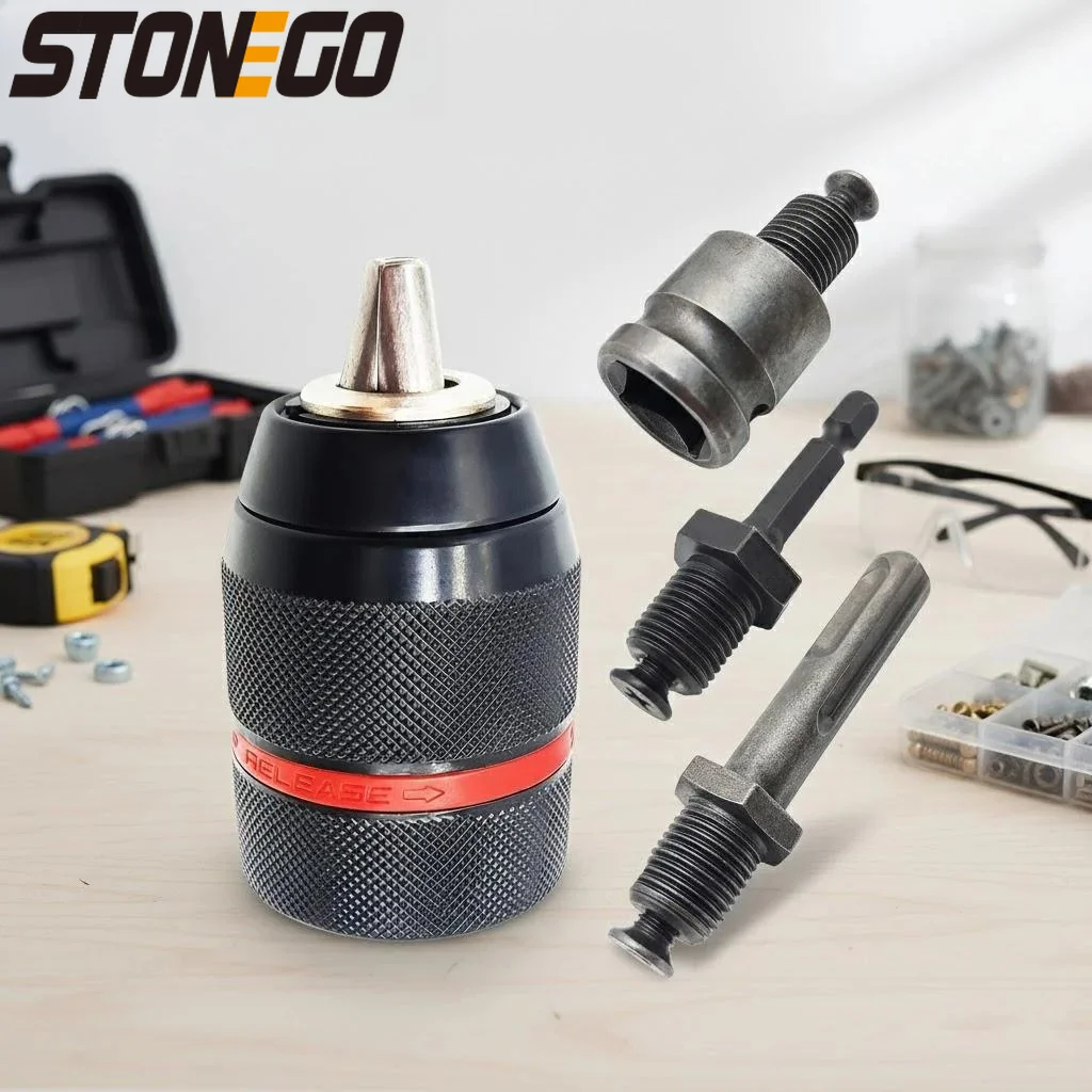 Heavy Duty Keyless Drill Chuck Set for Power Tools with Two to Thirteen Millimeter Range and One Quarter Inch Hex Shank Includes SDS Plus Square Drive Adapter for Impact Driver and Drill Machine Accessories Kit for Construction and Home Improvement
Heavy Duty Keyless Drill Chuck Set for Power Tools with Two to Thirteen Millimeter Range and One Quarter Inch Hex Shank Includes SDS Plus Square Drive Adapter for Impact Driver and Drill Machine Accessories Kit for Construction and Home Improvement