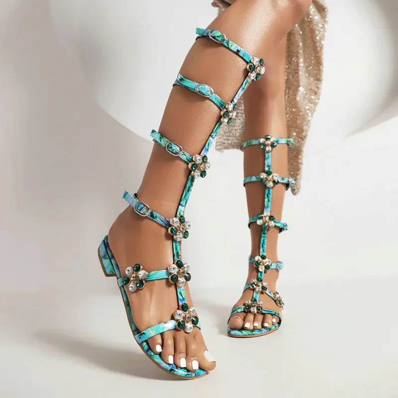 Women Open Toe Colorful Summer Sexy Lady Low Heels Shoes Knee-high Buckle Strap Belt Gladiators Sandals With Rhinestone Crystal
Women Open Toe Colorful Summer Sexy Lady Low Heels Shoes Knee-high Buckle Strap Belt Gladiators Sandals With Rhinestone Crystal