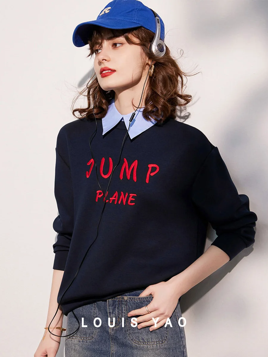 LOUIS YAO 2025 Spring Autumn Letter Embroidered Loose Fake Two piece Fashionable Falling Shoulder Long Sleeve Women's Hoodie
LOUIS YAO 2025 Spring Autumn Letter Embroidered Loose Fake Two piece Fashionable Falling Shoulder Long Sleeve Women's Hoodie