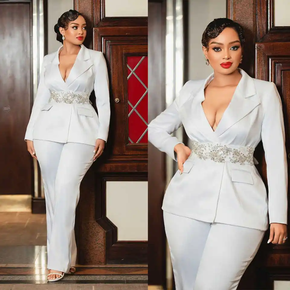 Plus Size Women Pants Suits Slim Fit Lady Customized Pearls Beading Blazer With Belt Prom Evening Party Blazer 2 Pieces
Plus Size Women Pants Suits Slim Fit Lady Customized Pearls Beading Blazer With Belt Prom Evening Party Blazer 2 Pieces