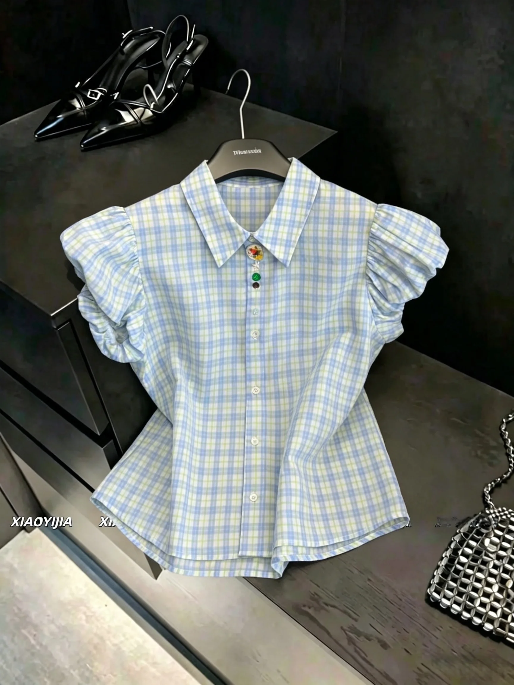 Korean Style Plaid Bubble Sleeve Shirt Women's Summer New Sweet Loose Short Sleeve Top Elegant Versatile Casual Fit
Korean Style Plaid Bubble Sleeve Shirt Women's Summer New Sweet Loose Short Sleeve Top Elegant Versatile Casual Fit