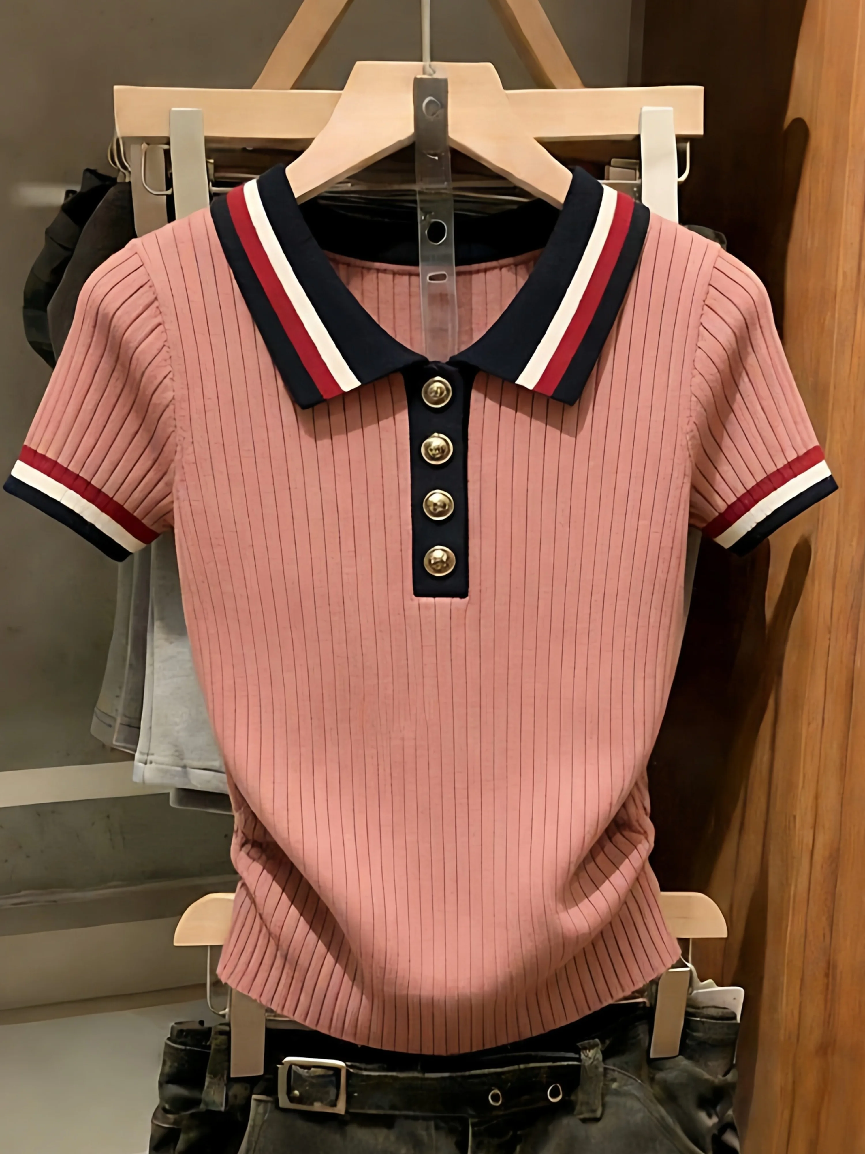 Slim Fit Striped Knitted Short Sleeve Shirt Women's Fashionable Casual Style Top for Spring Summer 2026 Season
Slim Fit Striped Knitted Short Sleeve Shirt Women's Fashionable Casual Style Top for Spring Summer 2026 Season
