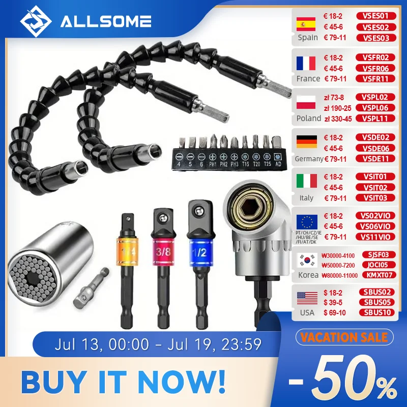 Flexible Drill Extension Hex Shank Drill Nut Driver Bit Set Bendable Drill Bit Extension+Universal Socket Adapter+Screwdriver Bi