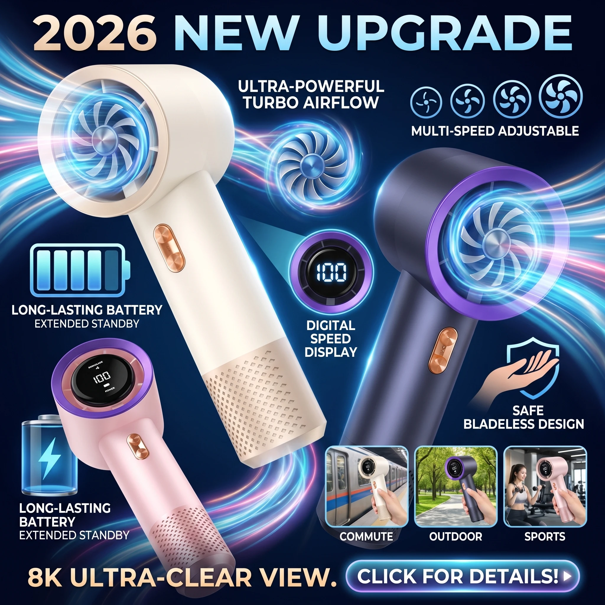 2026 New Upgrade Portable Handheld Electric Fan High Speed Bladeless USB Charging Silent Air Conditioner Digital Display Electri
2026 New Upgrade Portable Handheld Electric Fan High Speed Bladeless USB Charging Silent Air Conditioner Digital Display Electri
