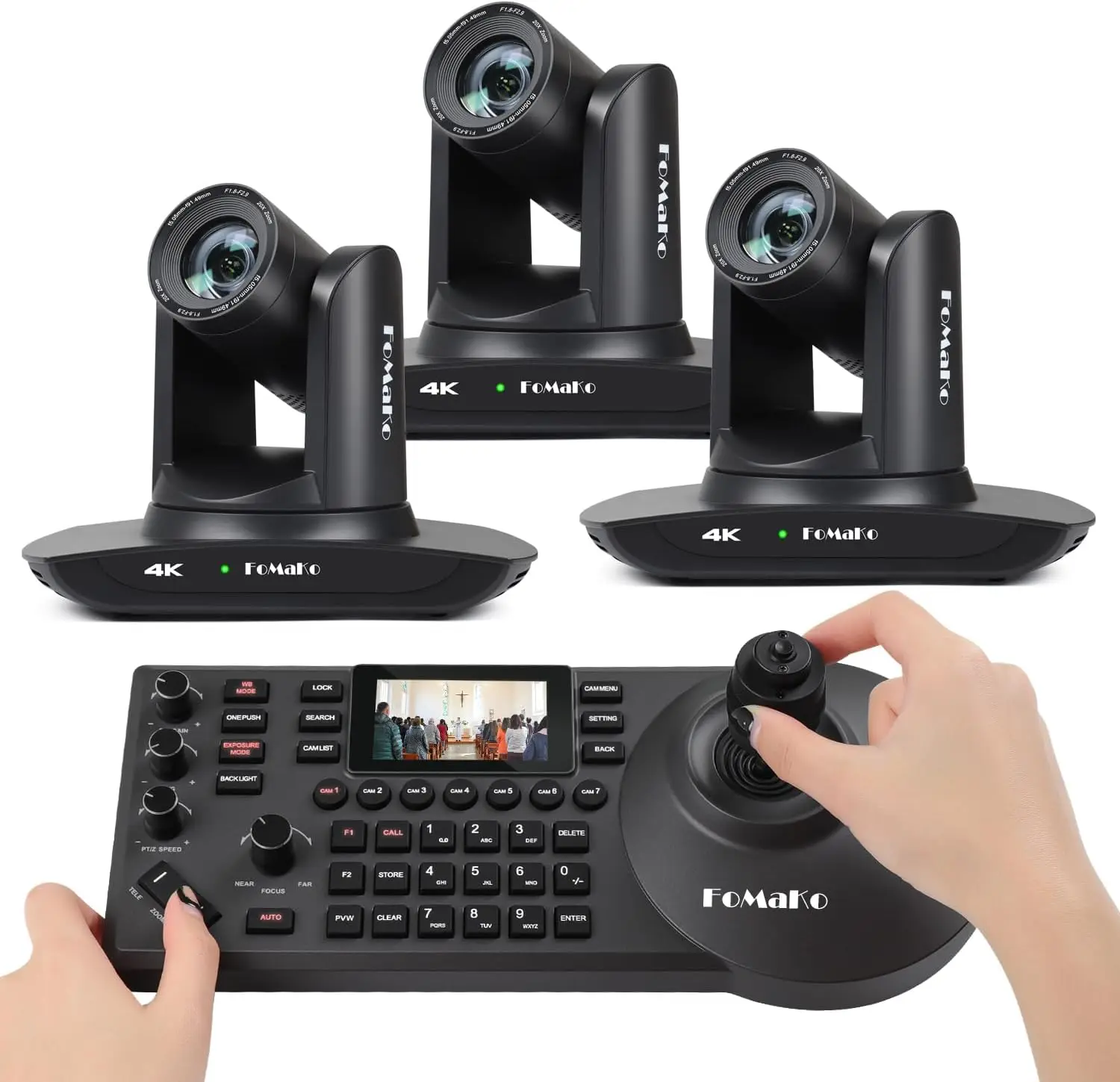FoMaKo 4K PTZ Camera HDMI AI Auto-Tracking PTZ Camera 4K 20X Optical Zoom(3pcs), PTZ Controller PoE for Church Worship Education
FoMaKo 4K PTZ Camera HDMI AI Auto-Tracking PTZ Camera 4K 20X Optical Zoom(3pcs), PTZ Controller PoE for Church Worship Education