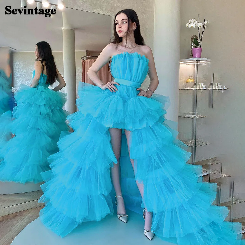 Sevintage Sky Blue Crumpled Tulle Prom Dresses Overskirt Hi Low Tiered Lace Up Formal Evening Gowns Women Party Dress Customized
Sevintage Sky Blue Crumpled Tulle Prom Dresses Overskirt Hi Low Tiered Lace Up Formal Evening Gowns Women Party Dress Customized