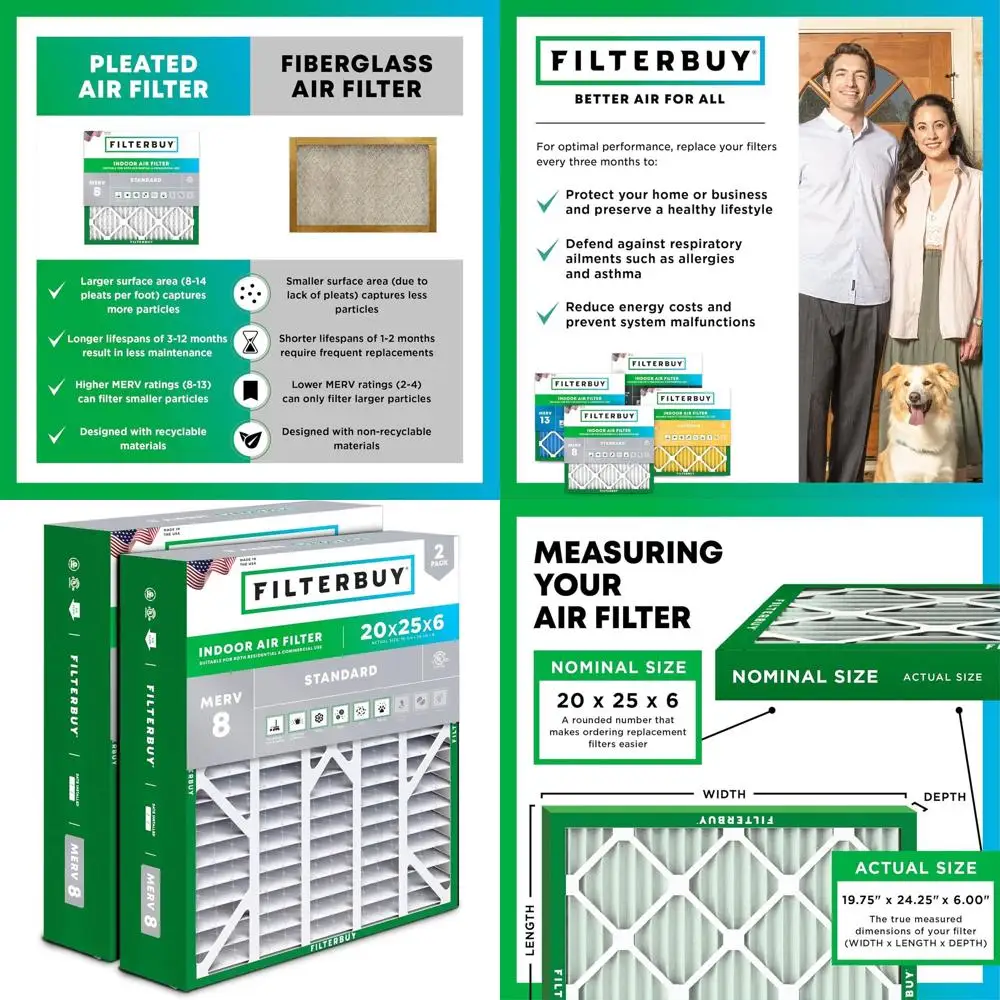 20x25x6 MERV 8 Air Filter for Dust & Allergy Relief - 2 Pack, Compatible with Pleated HVAC AC Filters
20x25x6 MERV 8 Air Filter for Dust & Allergy Relief - 2 Pack, Compatible with Pleated HVAC AC Filters