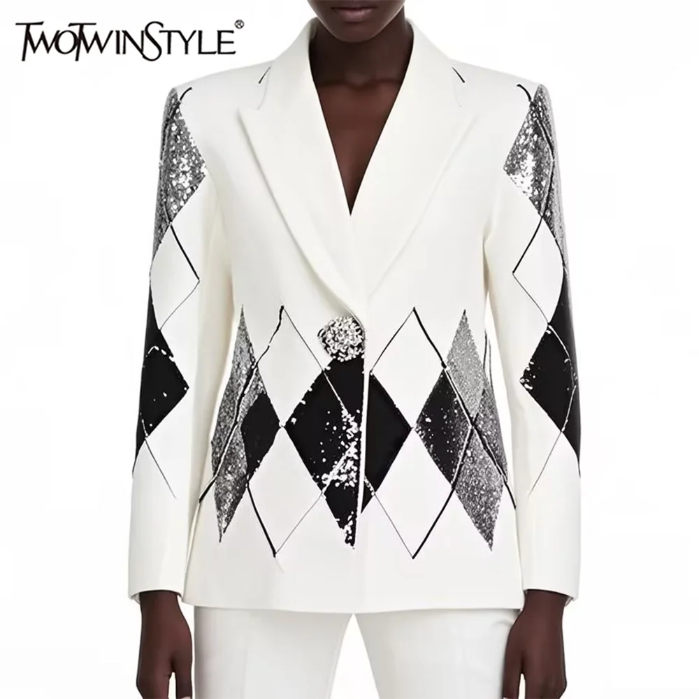 TWOTWINSTYLE утягивающий блейзер с цветными блоками и принтом для женщин, лоскутное пальто с длинными рукавами и лацканами, женская одежда, новинка
TWOTWINSTYLE утягивающий блейзер с цветными блоками и принтом для женщин, лоскутное пальто с длинными рукавами и лацканами, женская одежда, новинка
