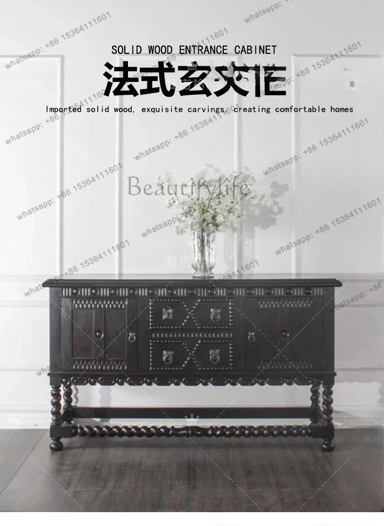 LJYFrench black solid wood carving flower entrance cabinet, living room against the wall storage and dining side cabinet
LJYFrench black solid wood carving flower entrance cabinet, living room against the wall storage and dining side cabinet