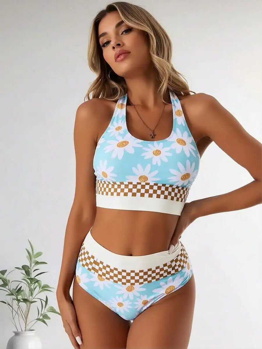 Blue Daisy Print Checkered Two Piece Swimsuit For Women
Blue Daisy Print Checkered Two Piece Swimsuit For Women